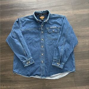 VINTAGE HARLEY-DAVIDSON DENIM SHIRT BUTTON UP AN AMERICAN LEGEND EAGLE TAG XXL